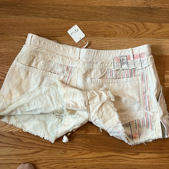 Free People Patchwork Distressed Cotton/Linen Drawstring Shorts Size 14 NWT - Picture 11 of 17